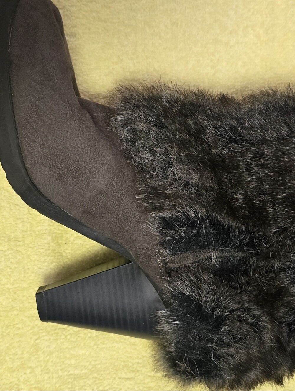 Faux Fur Trim Suede Boots - Brown 7.5